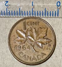 カナダ　1セント　1964年　外国コイン　エリザベス2世　カナダコイン　古銭　外国コイン　海外コイン_画像2