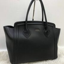 1円 【美品】 FURLA フルラ カレッジ トートバッグ ビジネス 肩掛け A4収納 ブラック ゴールド金具 メンズ レディース レザー 通勤 仕事鞄_画像1