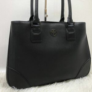 1円 【極美品】 TORY BURCH トリーバーチ トートバッグ レザー ブラック ビジネス メンズ レディース ロゴ金具 肩掛け 通勤 仕事鞄 黒