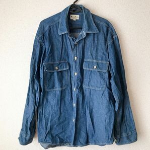 vintage HARVER SHARAY デニム シャツ　長袖　紺　ネイビー　L ワークシャツ ビンテージ　ダブルポケット