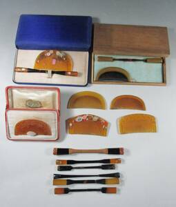 {.} antique .*.15 point 2 set &.5 point *.6 point book@ tortoise shell other mother-of-pearl lacqering ground carving .. White Butterfly .. hair ornament kimono small articles 