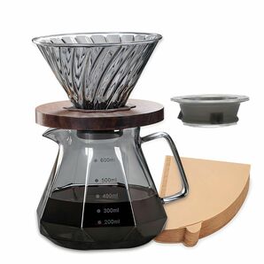 コーヒーサーバー 耐熱ガラス 木製ホルダー コーヒードリッパー 600ml 目盛付き 2~4人用 コーヒー コーヒーメーカー