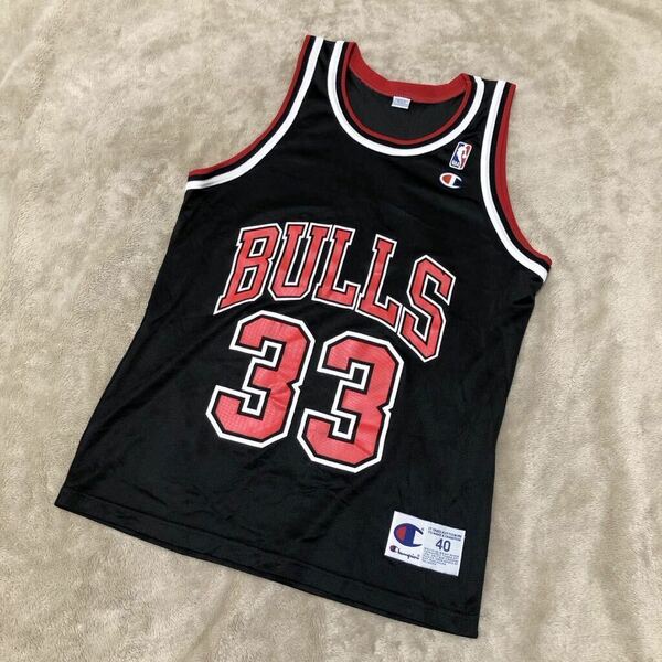 激レア★美品 Champion チャンピオン NBAゲームシャツ No.33 黒 スコッティピッペン PIPPEN サイズ40 BULLS シカゴブルズ NBA ヴィンテージ