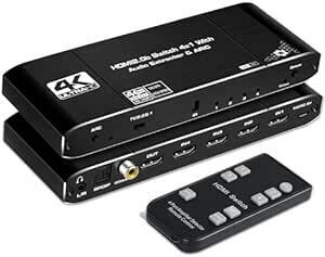 HDMI切替器 4K@60Hz 4入力1出力 NEWCARE HDMI音声分離器 光Toslink SPDIF/同軸/3.5mmオ