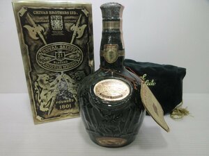 ロイヤルサルート 21年 緑 陶器 裏凹み有り ROYAL SALUTE 700ml/1280g 40% スコッチウイスキー 未開栓 古酒 箱,巾着袋付き/A39239