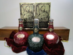 3 pcs set Royal Salute 21 year red / green ceramics 700ml 40% ROAYL SALUTE Scotch whisky not yet . plug old sake box ×2, pouch attaching 1 jpy start /5-15-12