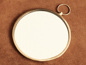  brass hand-mirror ( large size ): brass mirror miscellaneous goods cosmetics parts Gold travel goods ring miscellaneous goods small articles cosme circle . antique 
