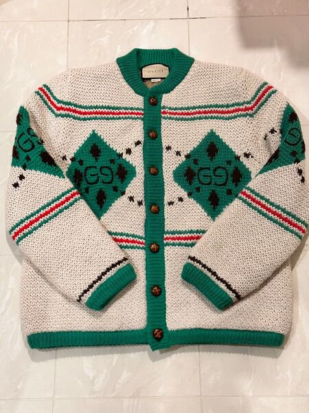 GUCCI グッチ カウチンセーター GG グリーン ベージュアル パカ ウール