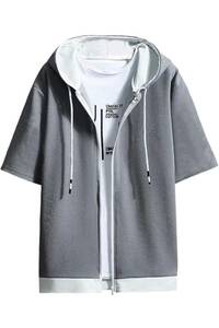  men's Parker short sleeves summer 5 minute sleeve easy Zip up with a hood . stylish large size 