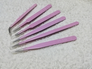  tweezers pink 6 pcs set precise nail art false eyelashes bait new new goods unused free shipping model made of stainless steel 