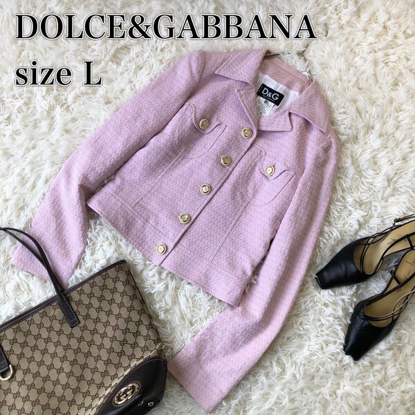 D&G DOLCE & GABBANA テーラードジャケットツイード 40 Lサイズ ピンク