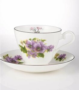 Aynsley エインズレイ　イギリス　誕生月カップ　カップ＆ソーサー　洋食器　茶器　花柄　お祝い　プレゼント　7月