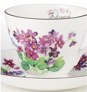 Aynsley エインズレイ　イギリス　誕生月カップ　カップ＆ソーサー　洋食器　茶器　花柄　お祝い　プレゼント　2月