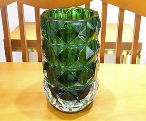 バカラ Baccarat louxor 円筒 クリスタルガラス 花瓶 ルクソール M グリーン　置物　グリーン