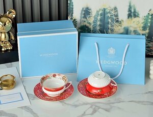 ウェッジウッド wedgwood ティーカップ＆ソーサー　2客セット　洋食器 インテリア コーヒーカップ ティーカップ レッド