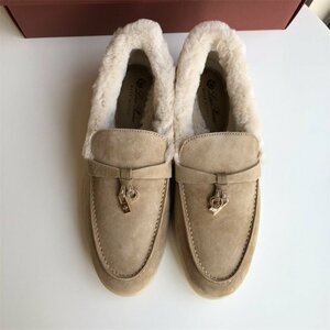 Loro Piana　ロロピアーナ　レディース　ローファー　ボア　もこもこ　防寒　レザー　スエード　35-40　サイズ選択可能　3281