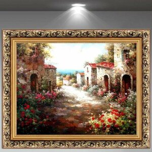 Art hand Auction Oil painting, still life, landscape, hallway wall painting, reception room hanging, entrance decoration, decorative painting, flowers, medieval European townscape, Painting, Oil painting, Nature, Landscape painting