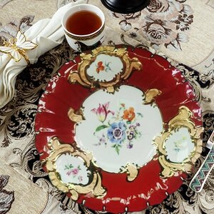 手作り　Meissen マイセン　お皿 プレート 洋食器 大皿 飾皿 レッド