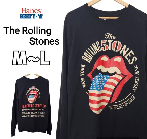 The Rolling Stones ローリングストーンズ ロンT バンT ツアーTシャツ Hanes ブラック 両面プリント