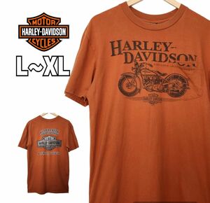 Harley-Davidson ハーレーダビッドソン Tシャツ 半袖 両面プリント 古着 オレンジ L XL