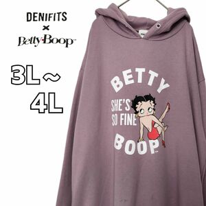 DENIFITS×BettyBoop パーカー スェットフーディー 古着 ベティブープ 刺繍 3L 4L 大きいサイズ