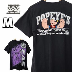 POPEYE ポパイ 半袖 Tシャツ ブラック 古着 黒 両面プリント M