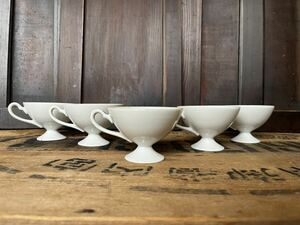 5個セット 陶器 白磁 ヴィンテージ アンティーク ホワイト デザート カップ デットストック カフェ 昭和レトロ コーヒー ティー 脚付き
