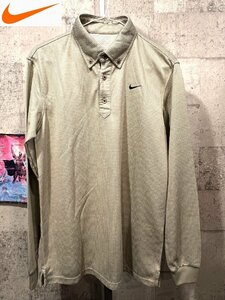 NIKE GOLF DRI-FIT ドライ 長袖ポロシャツ M メンズ ベージュ ナイキ ゴルフ