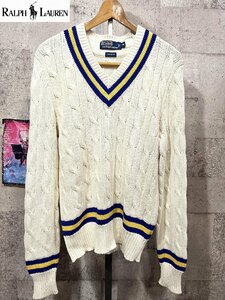 ポロラルフローレン 90'S コットン チルデン セーター M メンズ POLO RALPH LAUREN ニット ケーブル