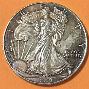 銀貨 1990年　1ドル　ウォーキングリバティ銀貨 イーグル アメリカ合衆国造幣局硬貨 古銭 貿易銀 コイン 竜 