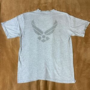 米軍 U.S.AIR FORCE S/S Tシャツ バックプリント入り グレー系 サイズL 古着