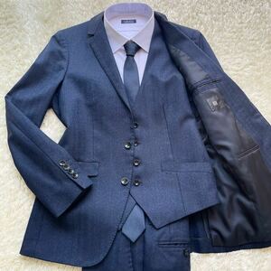  ultimate beautiful goods suit select [ stylish three-piece ]SUIT SELECT business suit setup 3 piece navy herringbone A5 M