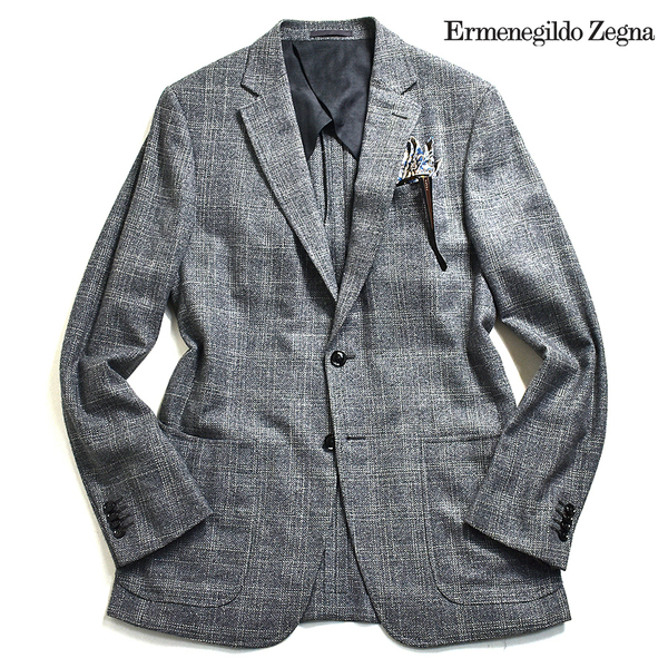 [定価25万] 頂点級◎!! 「Ermenegildo Zegna / ゼニア」 通年 カシミヤシルクジャケット 50 メンズXL 国内正規品 グレー 美品