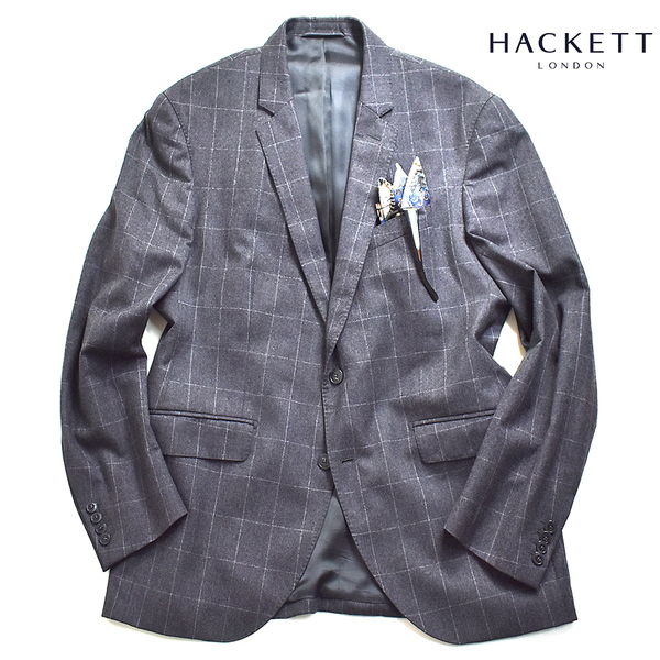 [定価11万円] 美品 ハケットロンドン / HACKETT 大人を極めた ウィンドウペン柄 テーラードジャケット 3L - 4L / XXXL 特大サイズ グレー