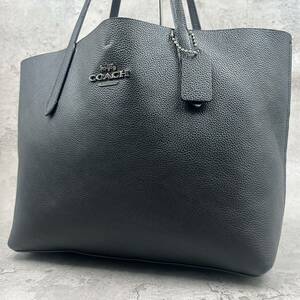 現行/美品●COACH コーチ ハドソン トートバッグ ビジネス ブリーフケース 肩掛け ショルダー A4 メンズ レザー シボ革 ブラック 黒