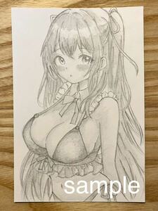 オリジナル ◇ 手描きイラスト ◇ 女の子 【ハガキサイズ】◆ 鉛筆画 ◆ SR0A