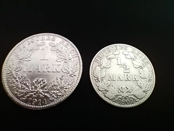 ドイツ帝国 2枚セット 1マルク銀貨 1/2マルク銀貨