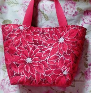 ハンドメイド　トートバッグ　花柄　レッド　ミニトートバッグ