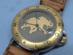 *HUNTING WORLD wristwatch quartz Date analogue Hunting World battery replaced 94306*!!