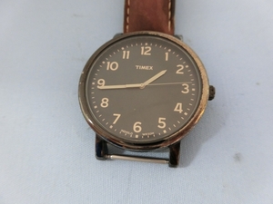 **TIMEX WR30M наручные часы кварц аналог 3 стрелки Timex кожаный ремень циферблат черный батарейка заменена 94670①**!!