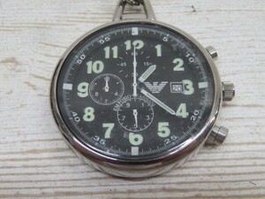 **Emporio Armani AR-5200 chronograph pocket watch open face black face battery replaced USED 94932**