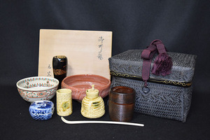 [ light .] flat cheap * chestnut rice field origin .[ tea .*. place .*.. complete set .] bamboo tea caddy *. tea .* all 9 point * also box * less scratch ①