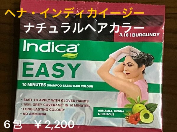 ヘナ　Indica easy ヘアカラーバーガンディ　25ml x 6包　ーインドー