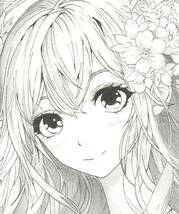 手描きイラスト　モノクロ　オリジナル　花フレーム少女　B5サイズ　_画像1