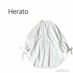 Herato ヘルト 井川遥 . 定価33000 ギャザー ボリューム袖 ゆったり 白 ブラウス シャツ ボリュームスリーブ リボン 日本製 送料無料