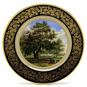 Art hand Auction セーブル 絵皿 飾り皿 イギリスのケント公園 セーブルブルー雲模様 24K金彩縁飾り チプッステッドの楡の木 フランス製 新品 Sevres, 美術品, 絵画, その他