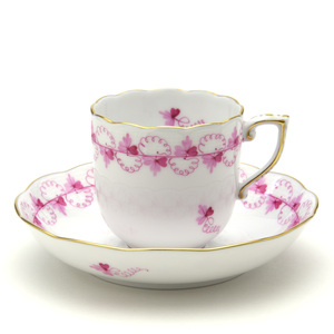 Art hand Auction Herend Coffee Cup & Saucer Parsley (Pink) Hand Painted Porcelain Mocha Cup Western Tableware Coffee Cup and Saucer Tableware Made in Hungary Brand New Herend, Tea utensils, Cup and saucer, Coffee cup