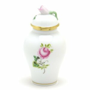 Art hand Auction Herend Vase (Mini) Vase décoratif simple en forme de rose de Vienne avec couvercle - Décoration de rose faite à la main - Vase à fleurs peint à la main - Ornement fabriqué en Hongrie - Herend, meubles, intérieur, Accessoires intérieurs, vase