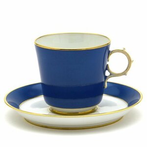 Art hand Auction Sevres Rare Demitasse Cup & Saucer Azul turquesa pálido Línea de oro de 24 quilates Porcelana pintada a mano Vajilla occidental Hecha en Francia Nueva, utensilios de té, taza y plato, taza demitasse