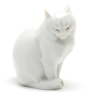 ヘレンド 座っている猫 ハンドペインティング 磁器製 フィギュリン キャット 置物 飾り物 ハンガリー製 新品 Herend